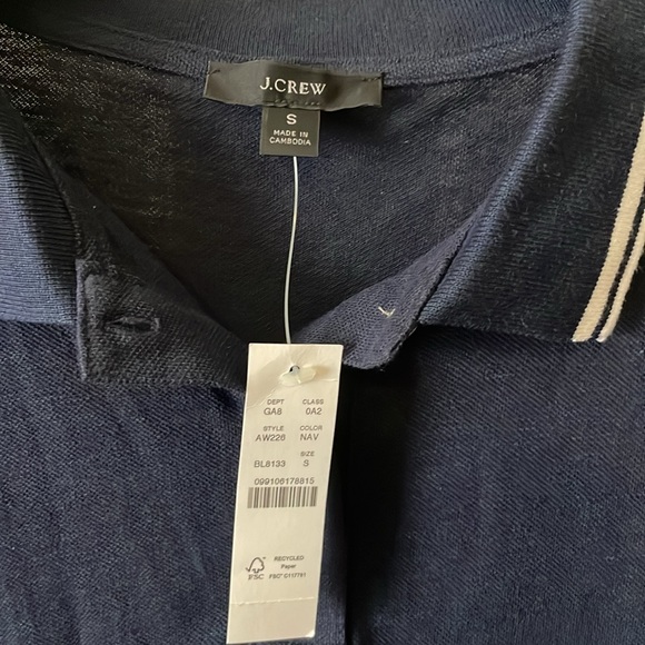 NWT J Crew polo shirt. Slightly cropped lightweight pique. True navy and white. - Picture 2 of 2